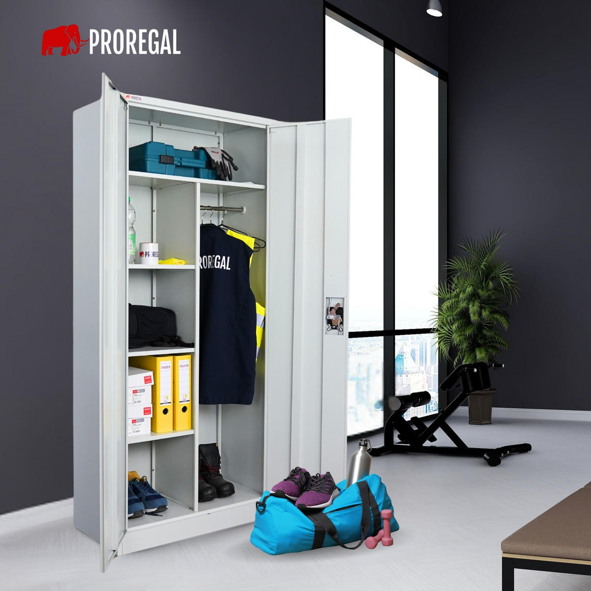 FLÜGELTÜRENSCHRANK Elephant 2er-Set komplett montiert 180x80x40cm 6 Fächern & Kleiderstange Lichtgrau - Hellgrau, Metall (160/180/40cm) - PROREGAL
