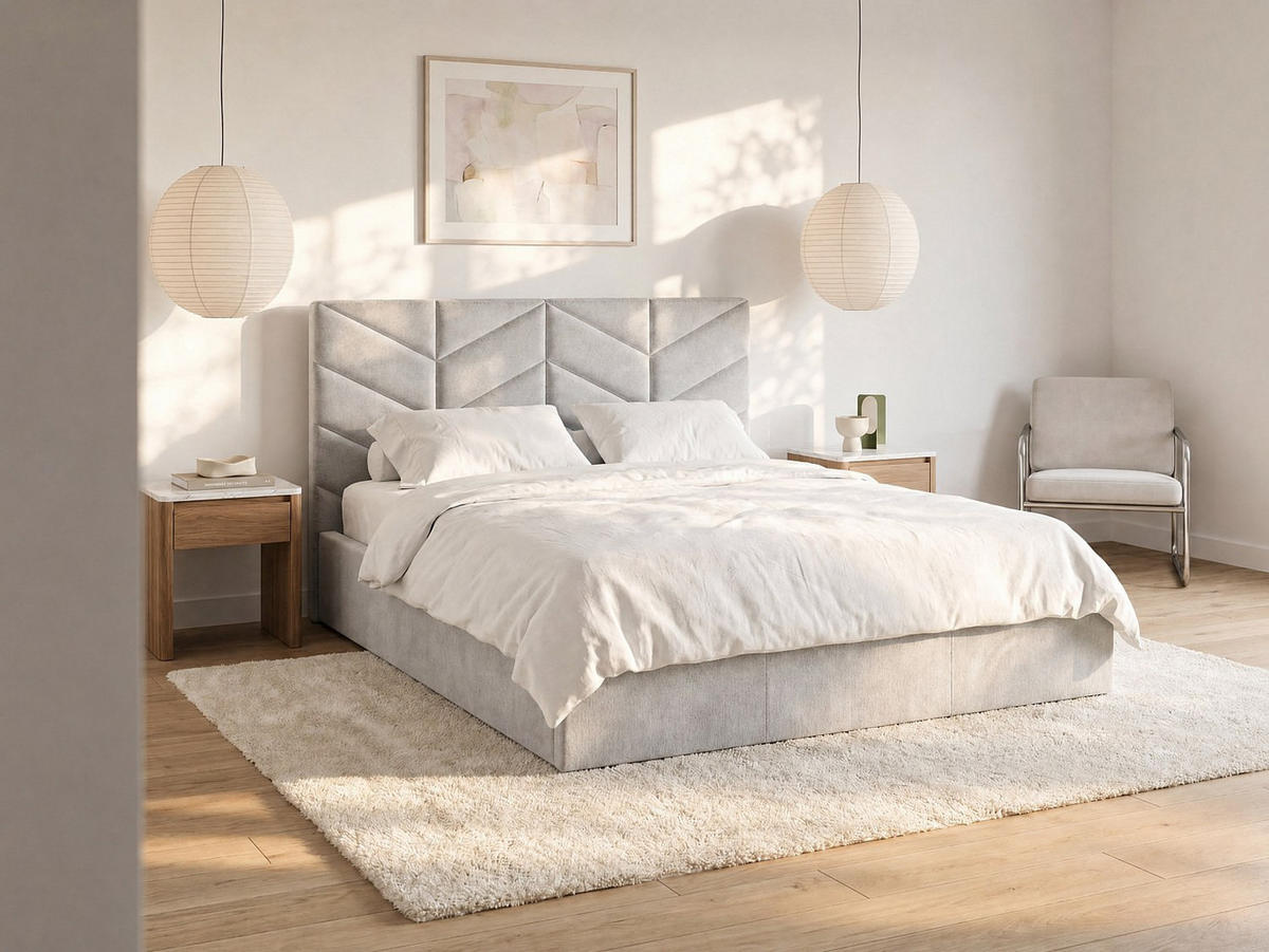 BETT mit Bettkasten - 2 Personen - Stoff - Grau - Grau, Textil (180/200cm) - Vente-Unique