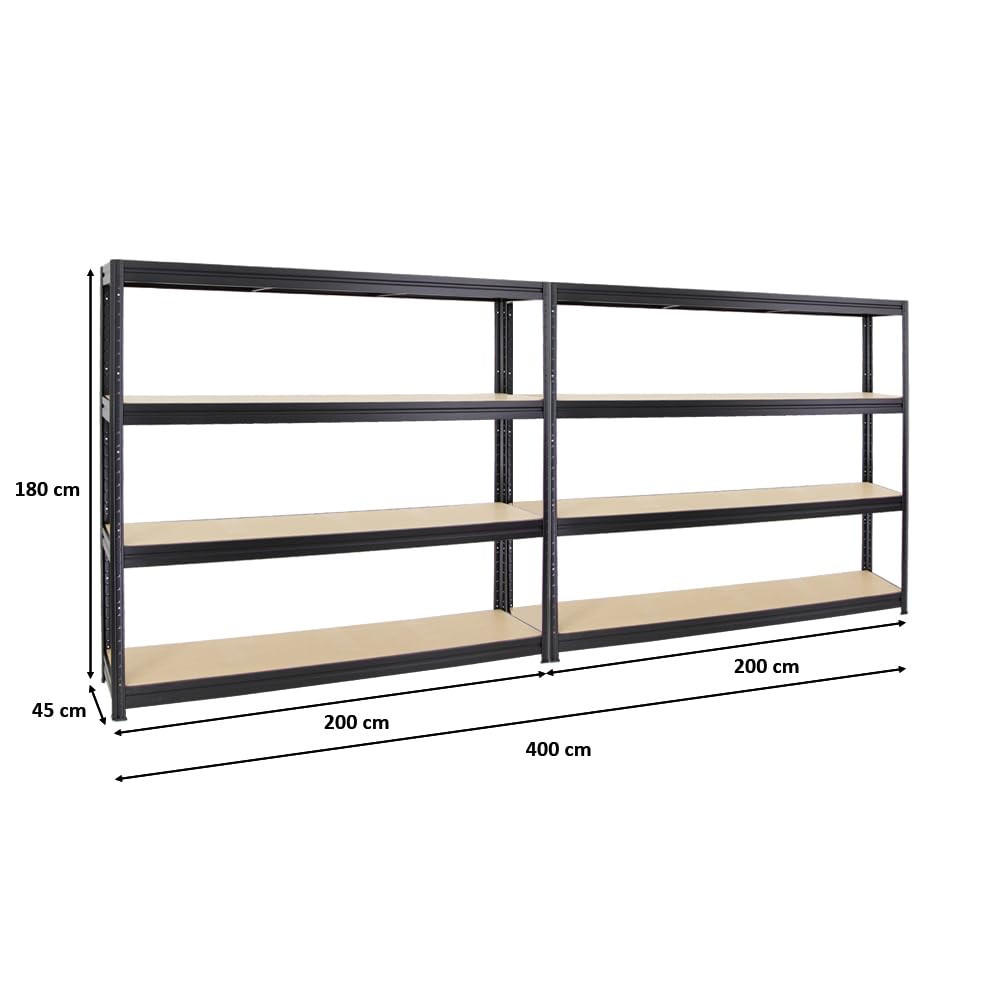 SCHWERLASTREGAL Dino 2er-Set mit 2x 180x200x45 cm Fachlast 500 kg Schwarz - Schwarz, Metall (400/180/45cm) - PROREGAL