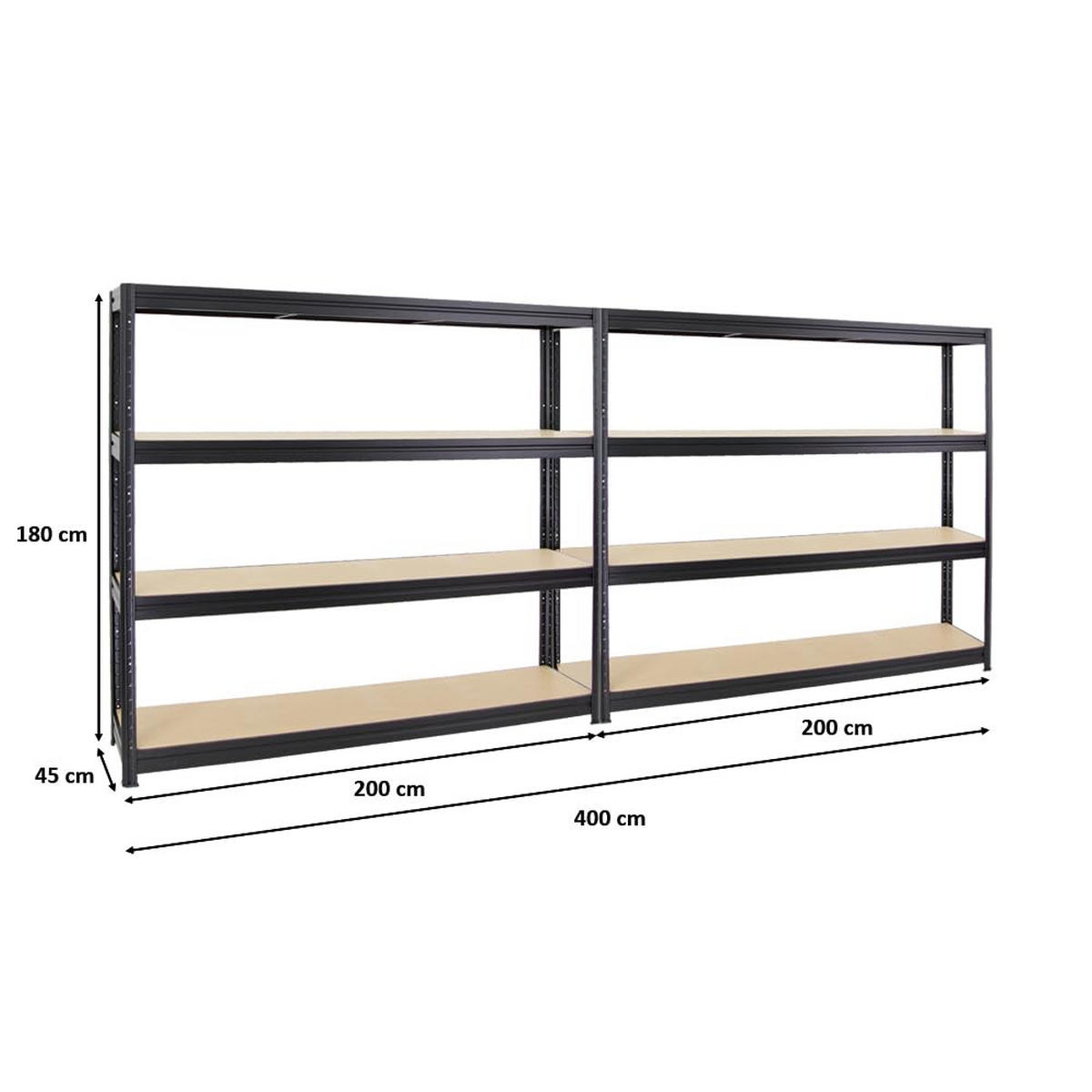 SCHWERLASTREGAL Dino 2er-Set mit 2x 180x200x45 cm Fachlast 500 kg Schwarz - Schwarz, Metall (400/180/45cm) - PROREGAL