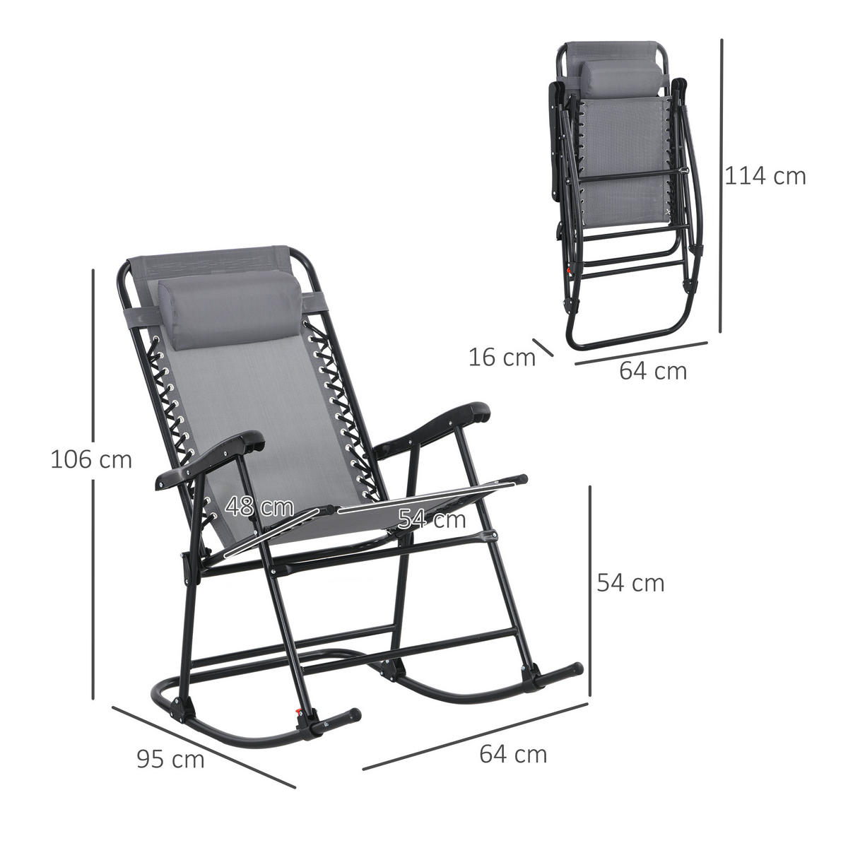 SCHAUKELSTUHL, mit Kopfkissen, bis 120 kg, Mesh, Hellgrau, 95 x 64 x 106 cm - Hellgrau, Metall (64/106/95cm) - Outsunny
