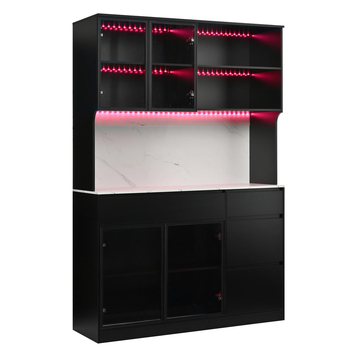 HOCHSCHRANK Vitrine LED Marmoroptik Glaselemente Schwarz Weiß - Multicolor, Holzwerkstoff (120/180/40cm) - FLIEKS