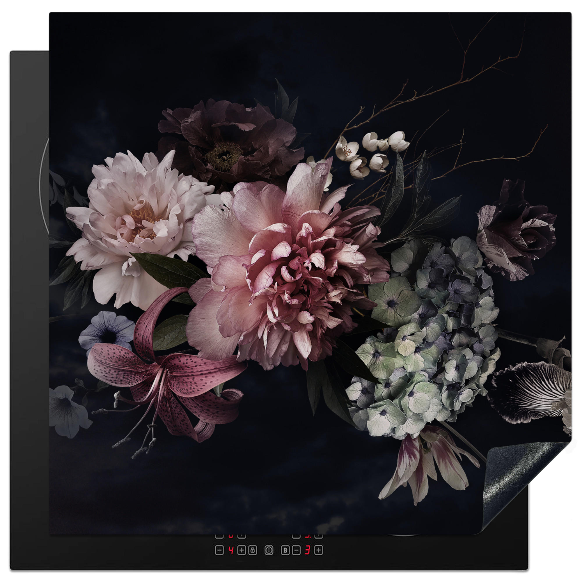 HERDABDECKPLATTE Blumen - Vintage - Pastell - Rosa - Weiß 78x78 cm - Altrosa, Kunststoff (78/0.2/78cm) - MuchoWow