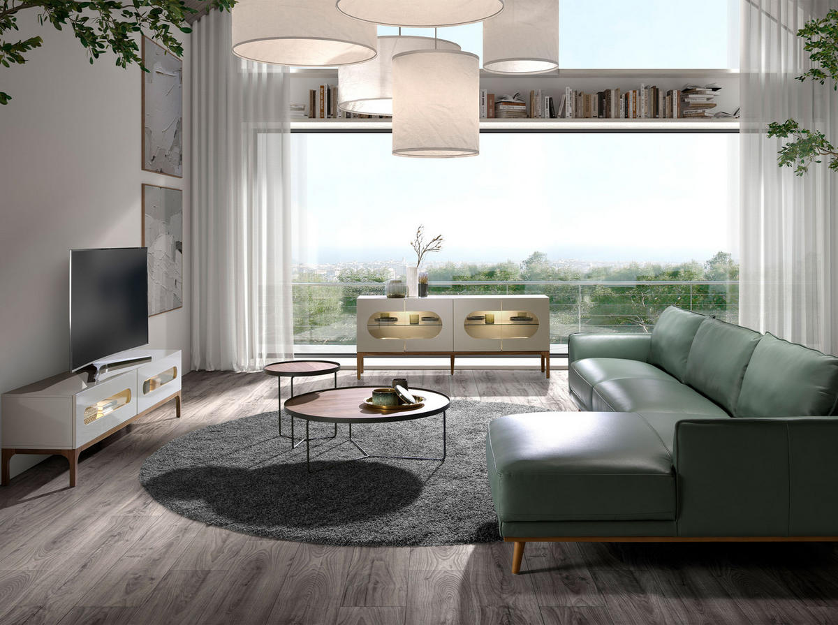 TV-ELEMENT TV-Ständer aus grauem und Walnussholz mit Innenbeleuchtung 180/41/51 cm - Walnussfarben/Grau, Holzwerkstoff (180/51/41cm) - ANGEL CERDA