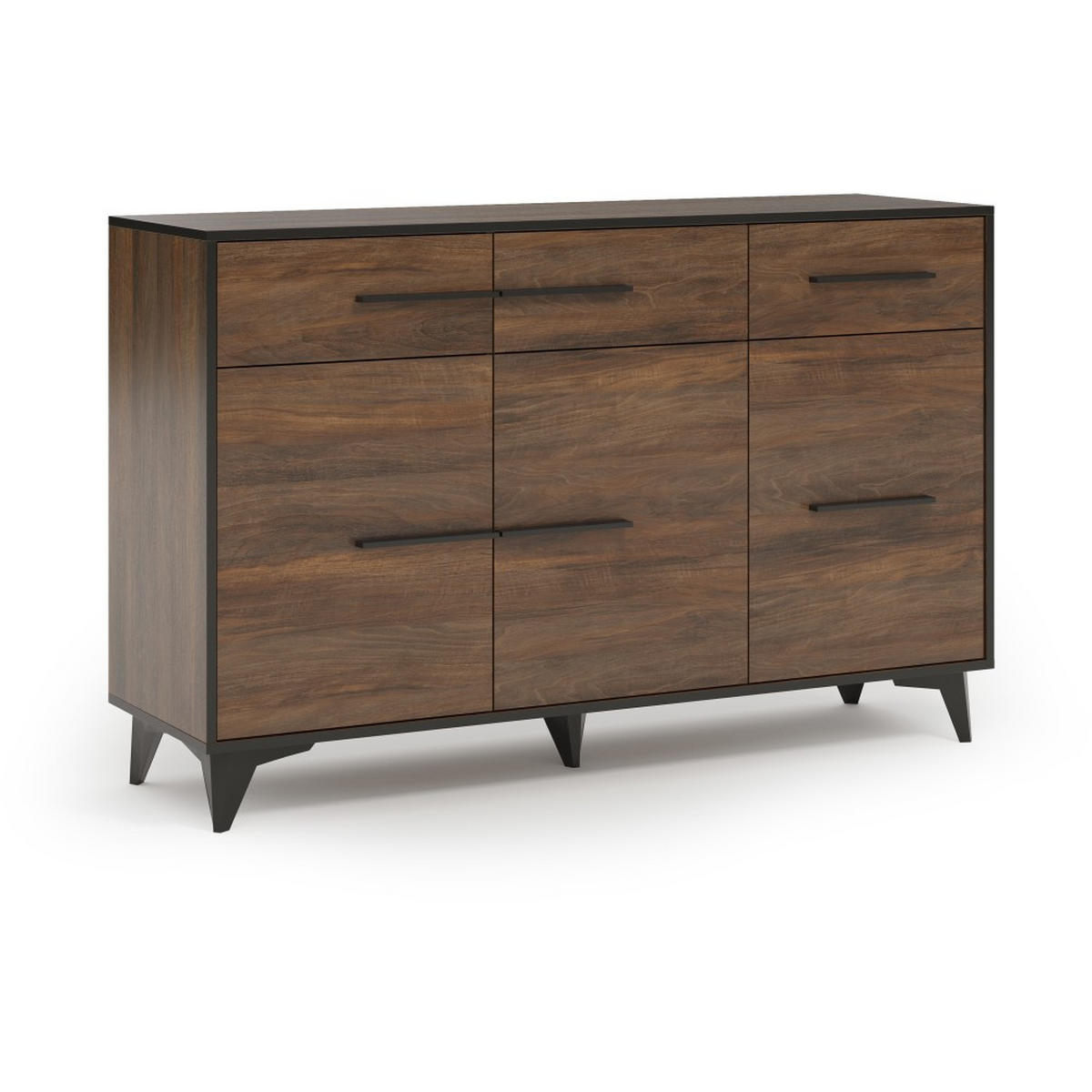 KOMMODE Felia mit 3 Schubladen und 3 Türen - Walnussfarben/Schwarz, Holzwerkstoff (135/95/40cm) - Beautysofa