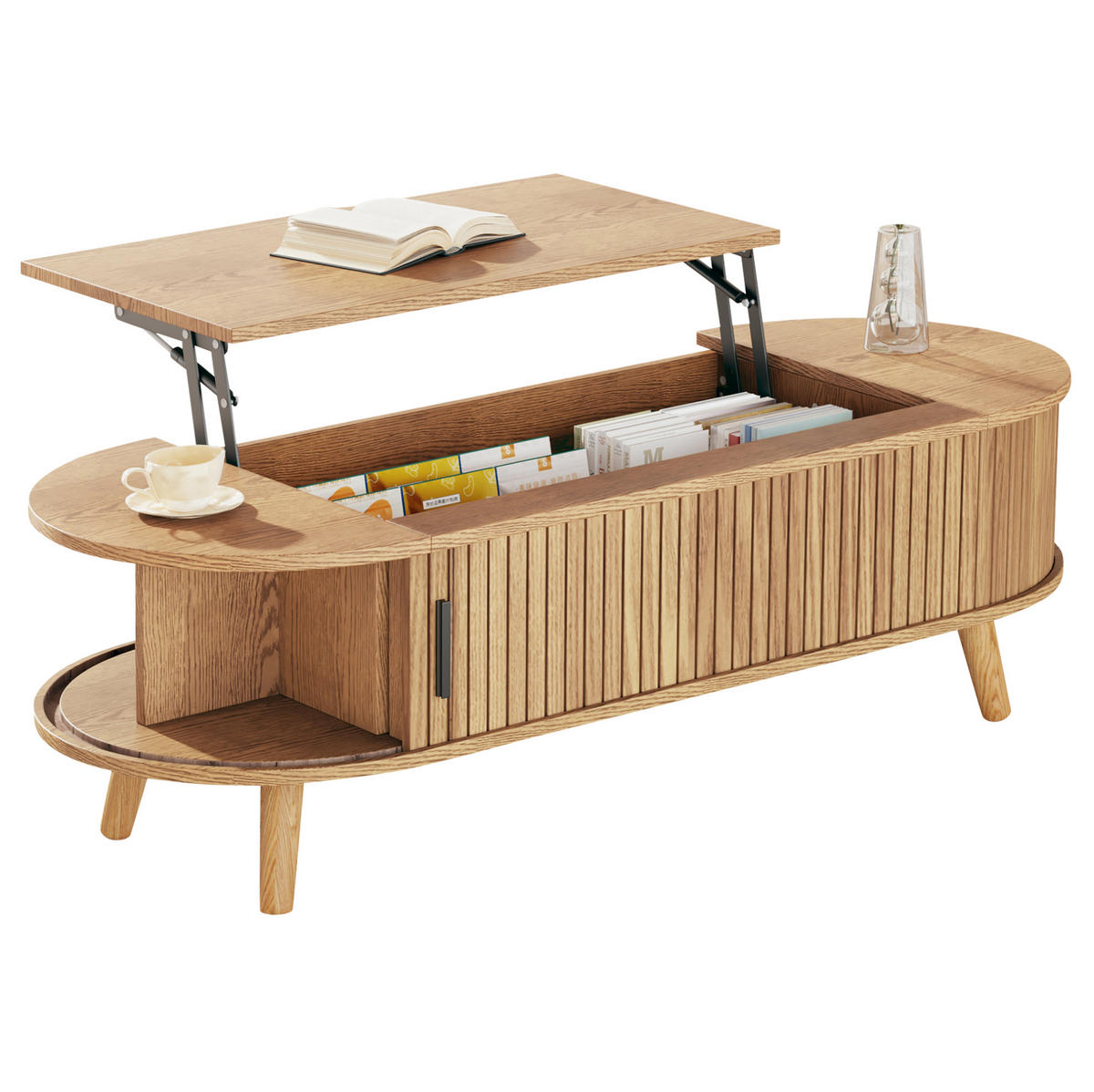 COUCHTISCH 120/50/39,5 cm natur aus MDF mit höhenverstellbarer Tischplatte - Naturfarben, Holzwerkstoff (120/50/39.5cm) - OKWISH