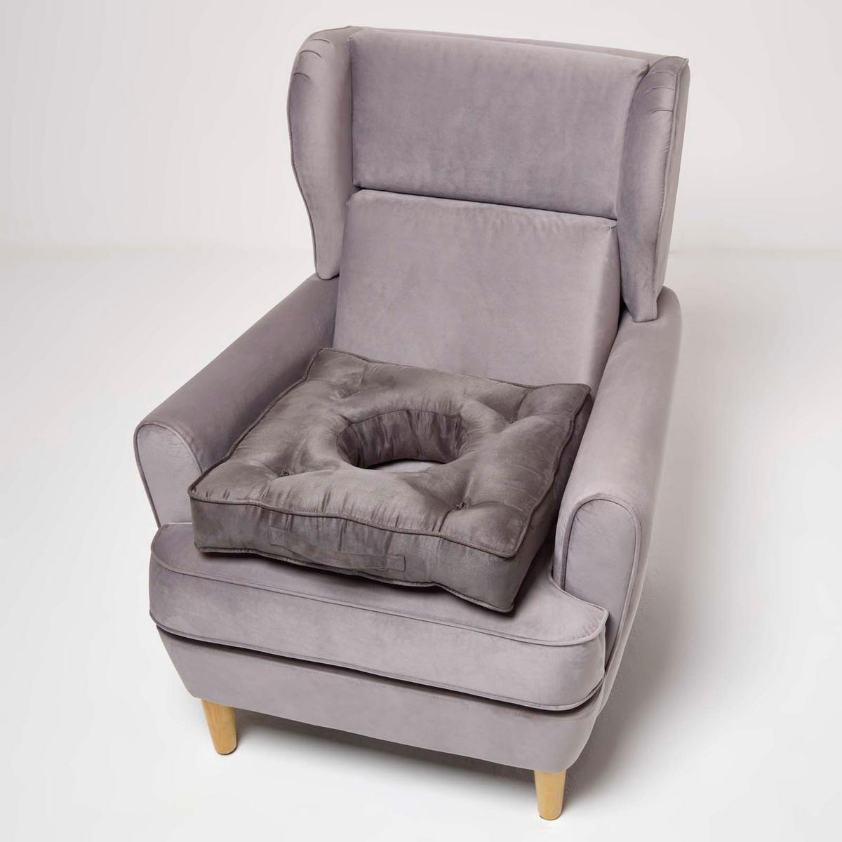 SITZKISSEN mit Aussparung grau 50/50/10 cm – Entlastungskissen, Velours - Grau, Textil (50/50/10cm) - Homescapes
