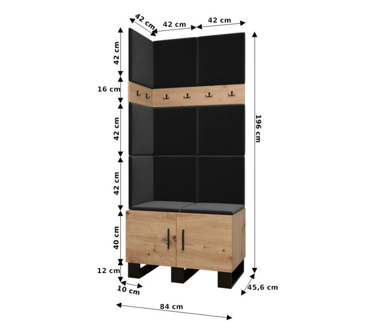 GARDEROBEN-SET 196/84/45,6 - Waldgrün/Schwarz, Holz/Kunststoff (84/196/45.6cm) - Abiks Möbel