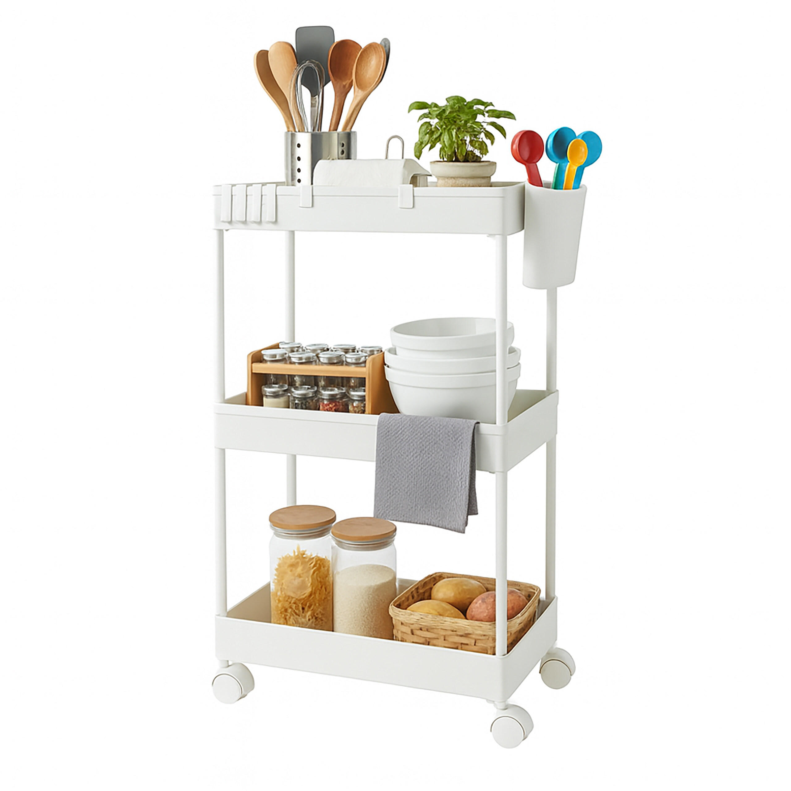 ROLLWAGEN - Weiß, Kunststoff/Metall (40/62.5/22cm) - Relaxdays