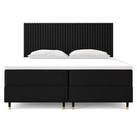 BOXBETT 140 x 200 cm mit Taschenmatratze ESTEPONA, Bettkästen mit Gasdruckfedern, Elegants gepolsterte Kopfstütze und Topper, Schwarz - Schwarz, Holz/Textil (140/200cm) - Trada
