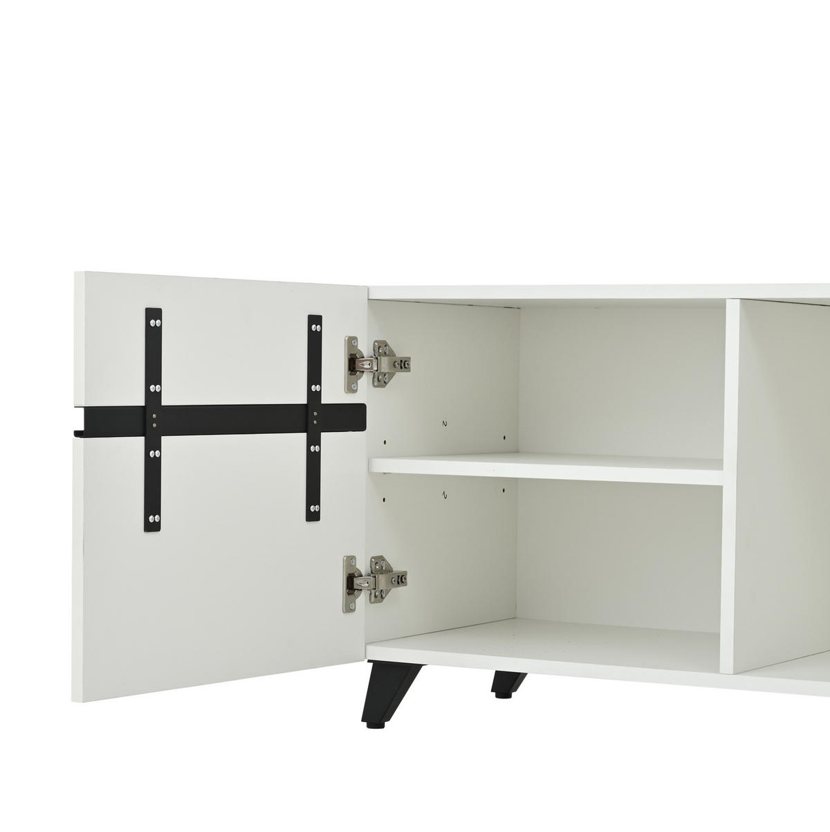 TV-LOWBOARD aus MDF 180x40x49 cm Weiß mit 4 Schränken, verstellbaren Einlegeböden und Hochglanzfront - Weiß, Holzwerkstoff (180/49/40cm) - Modfu