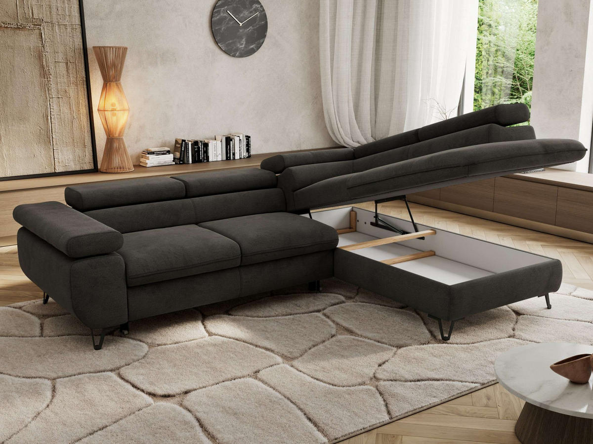 ECKSOFA PABLO L Dunkelgrau Velvet - Rechts Seite - Dunkelgrau/Schwarz, Textil/Metall (273/208cm) - MKS