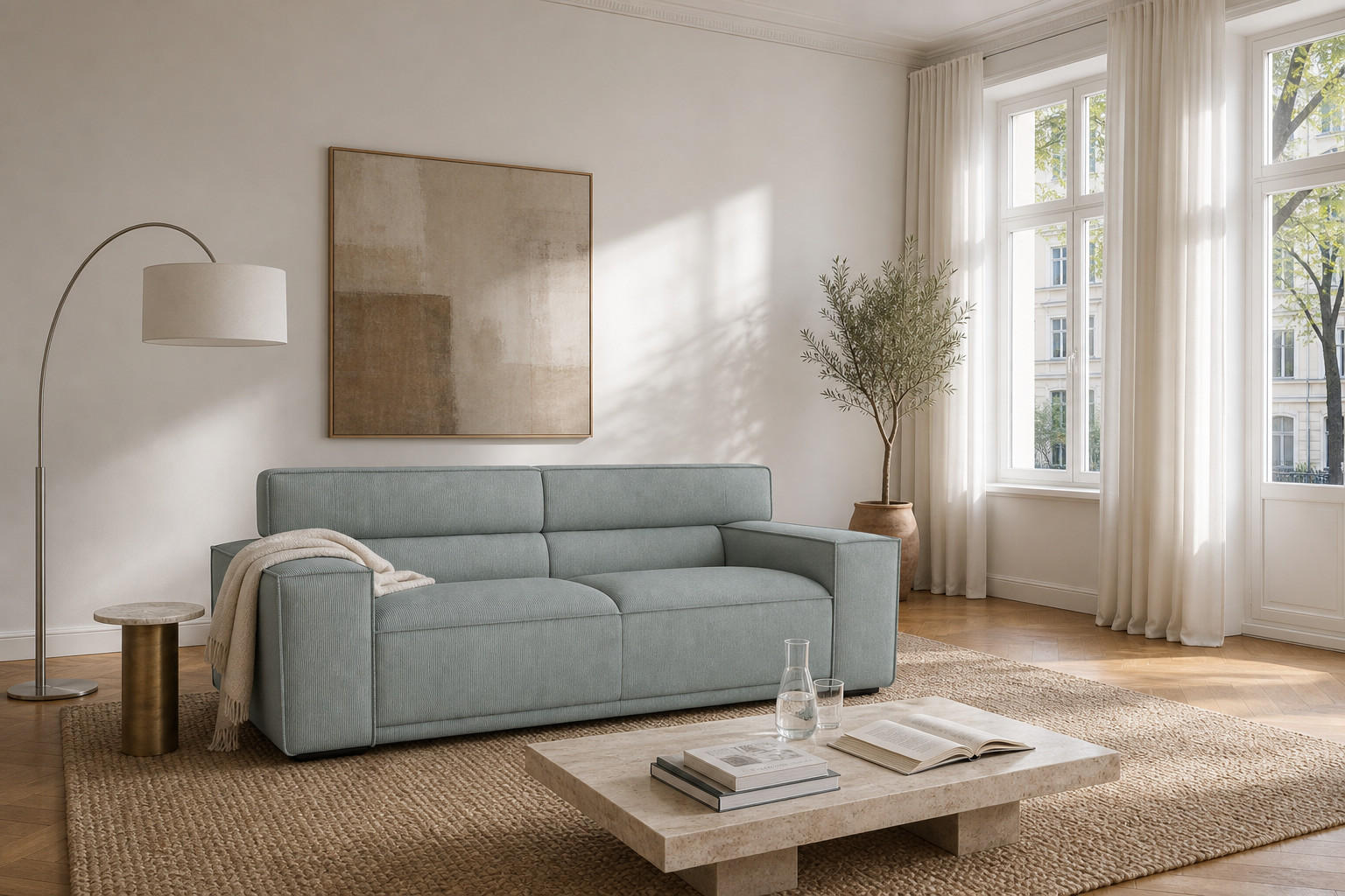 3-SITZER Umea Cord Grau 204/106/78 cm - Grau, Kunststoff/Textil (204/78/106cm) - foamnova