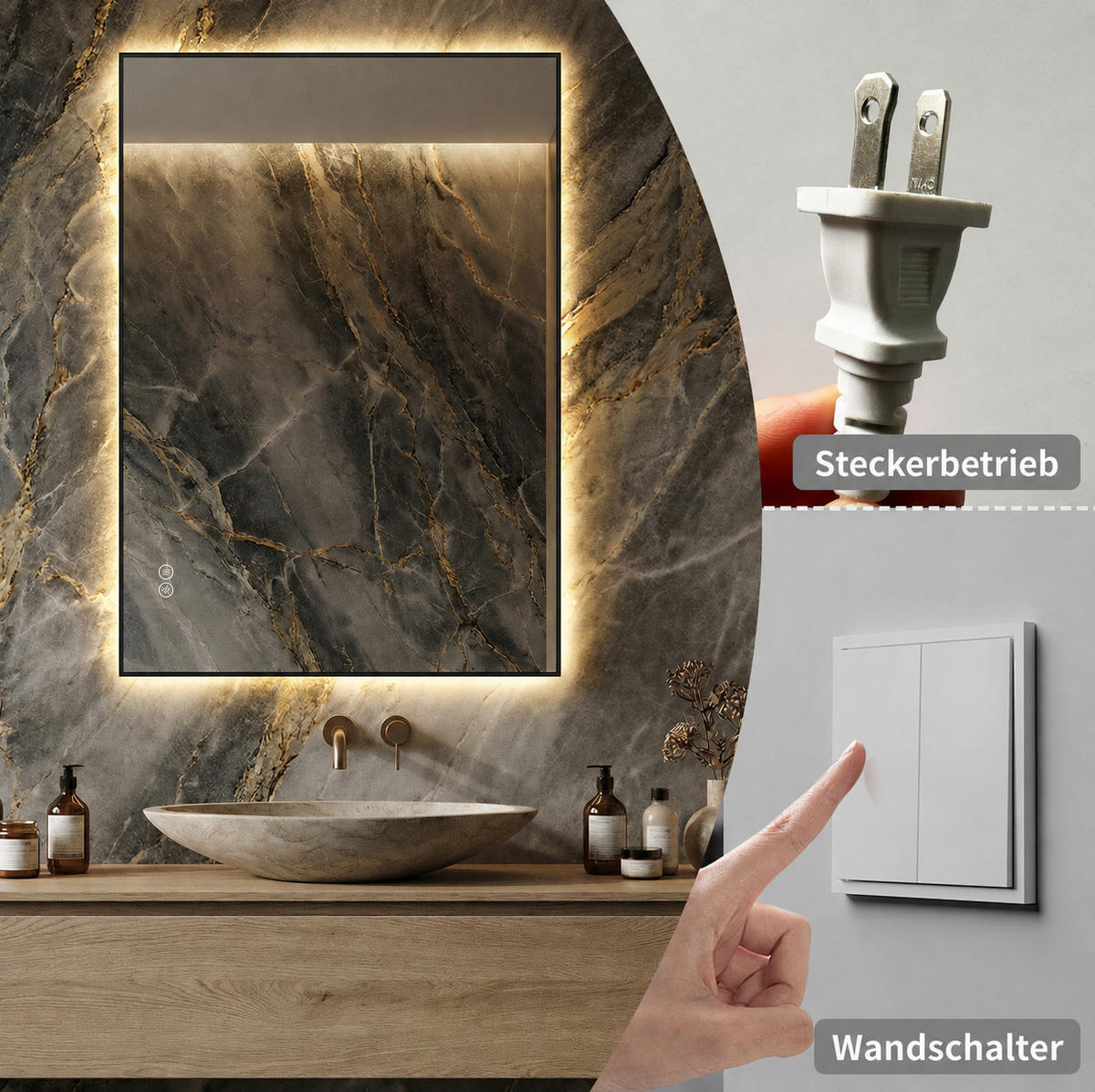 WANDSPIEGEL 70/2,5/90 cm silber aus Glas mit Anti-Beschlag und LED - Silberfarben, Glas (90/2.5/70cm) - OKWISH