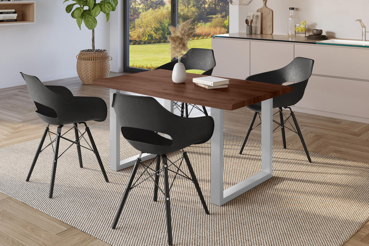 ESSTISCH JULIUS U - Silberfarben/Nussbaumfarben, Holz (80/140/77cm) - SAM