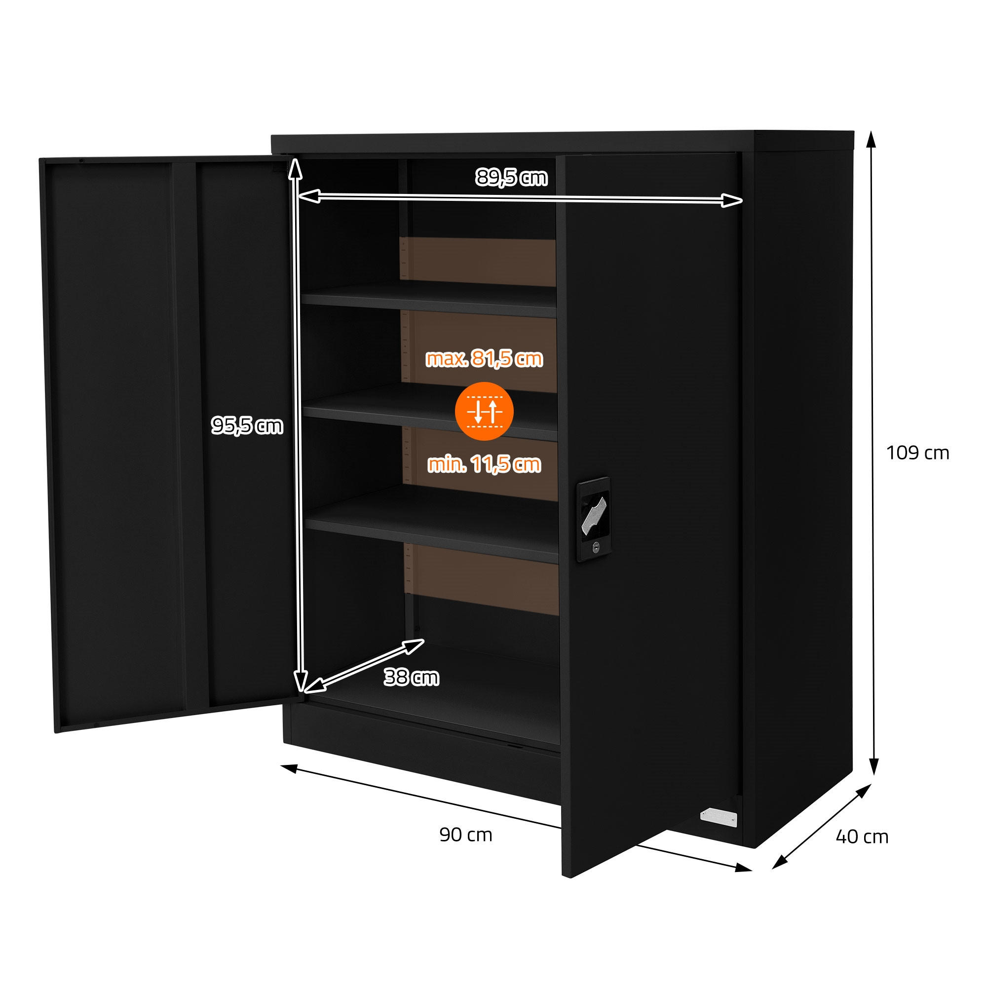 AKTENSCHRANK - Schwarz, Metall (40/109/90cm) - ML-DESIGN