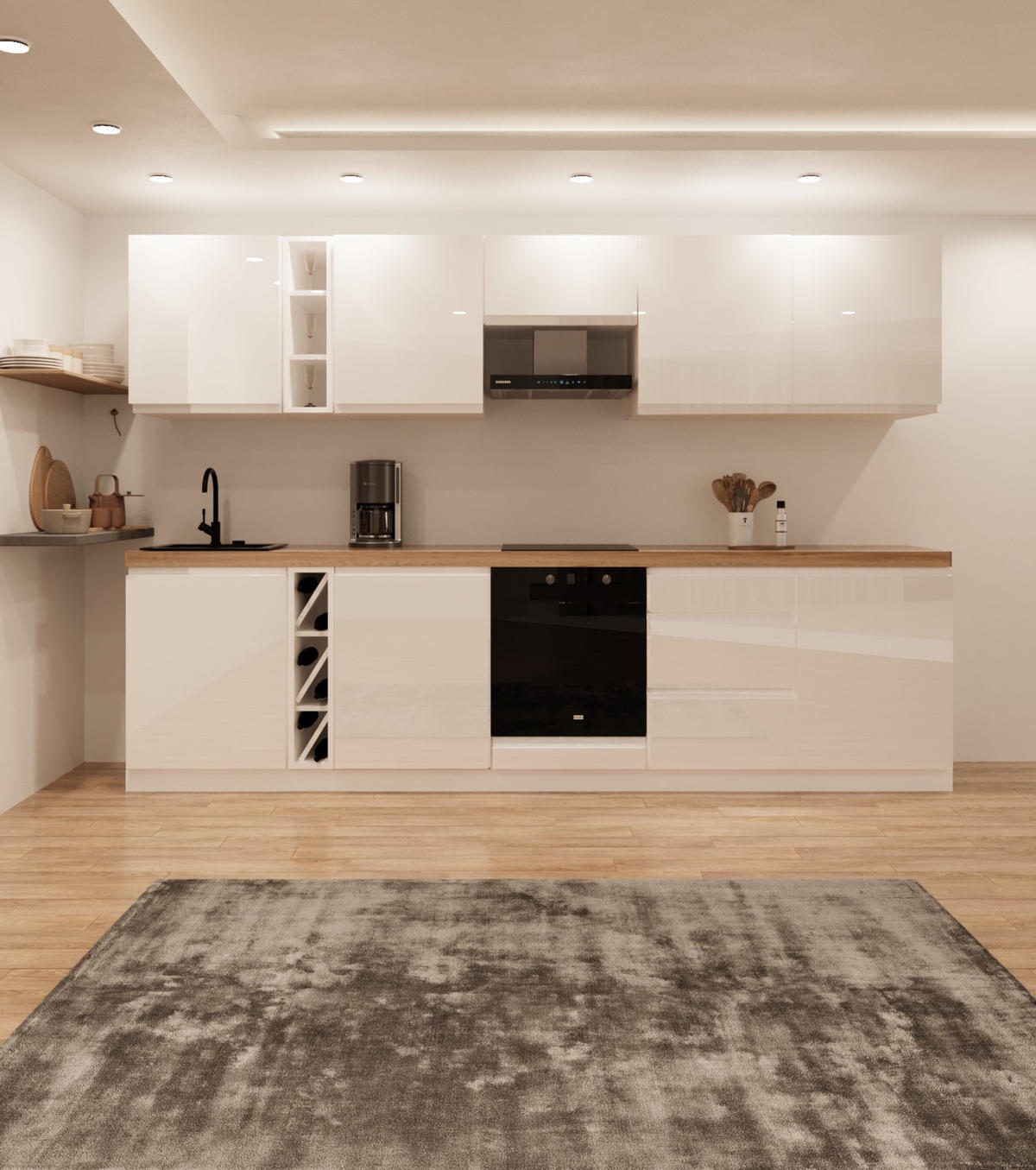 KÜCHENZEILE 320 cm - Aspen KA15-M320- in Weiß/Hochglanz - Weiß Hochglanz, Holz (320/212/52cm)