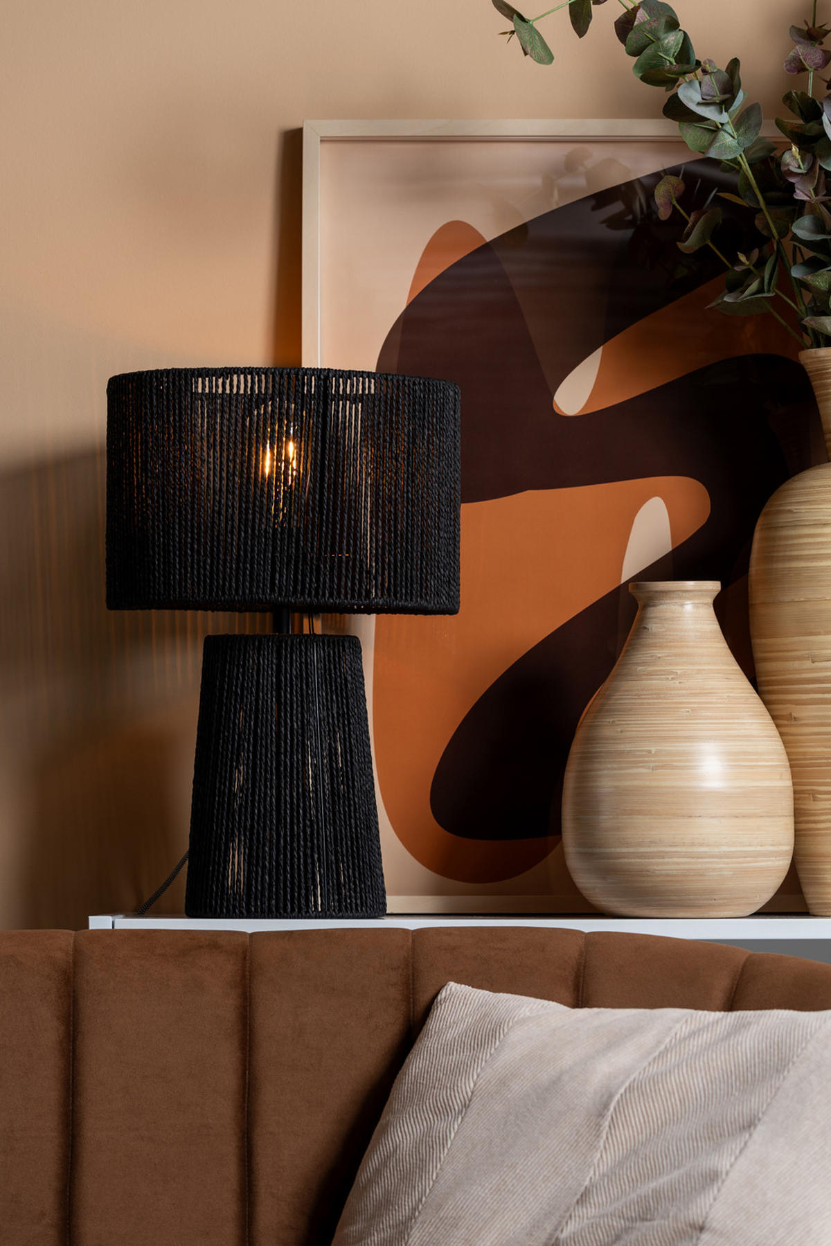 TISCHLAMPE Forma Pin 30/30/47 cm - Schwarz, Naturmaterialien (30/30/47cm) - Leitmotiv