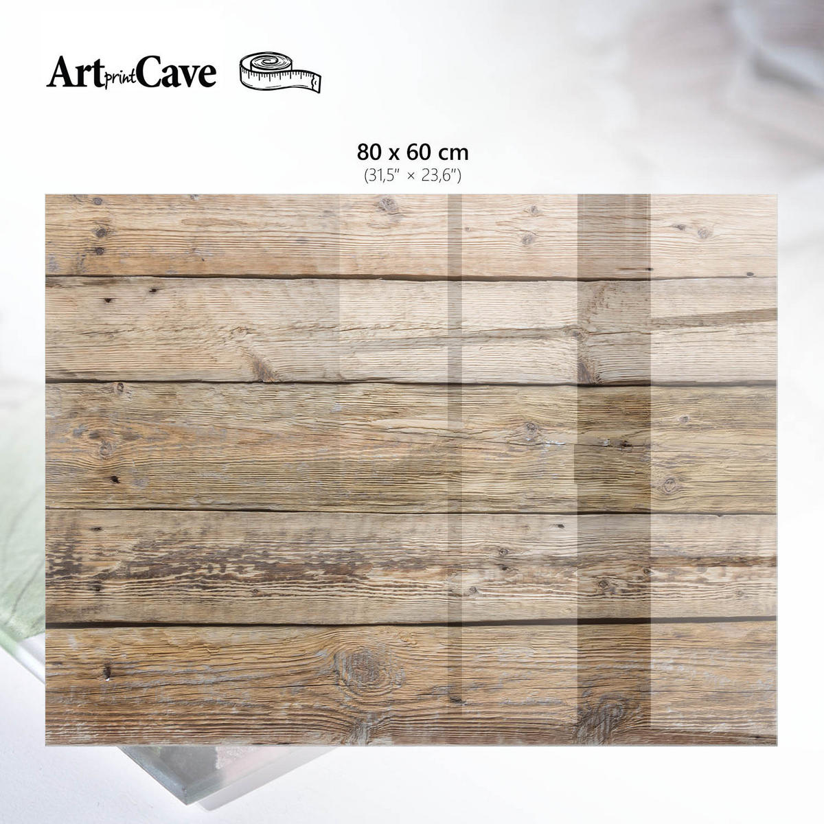 GLASPLATTE 80x60 cm – Holzstruktur - Grau, Glas (0.4/80/60cm) - ArtPrintCave