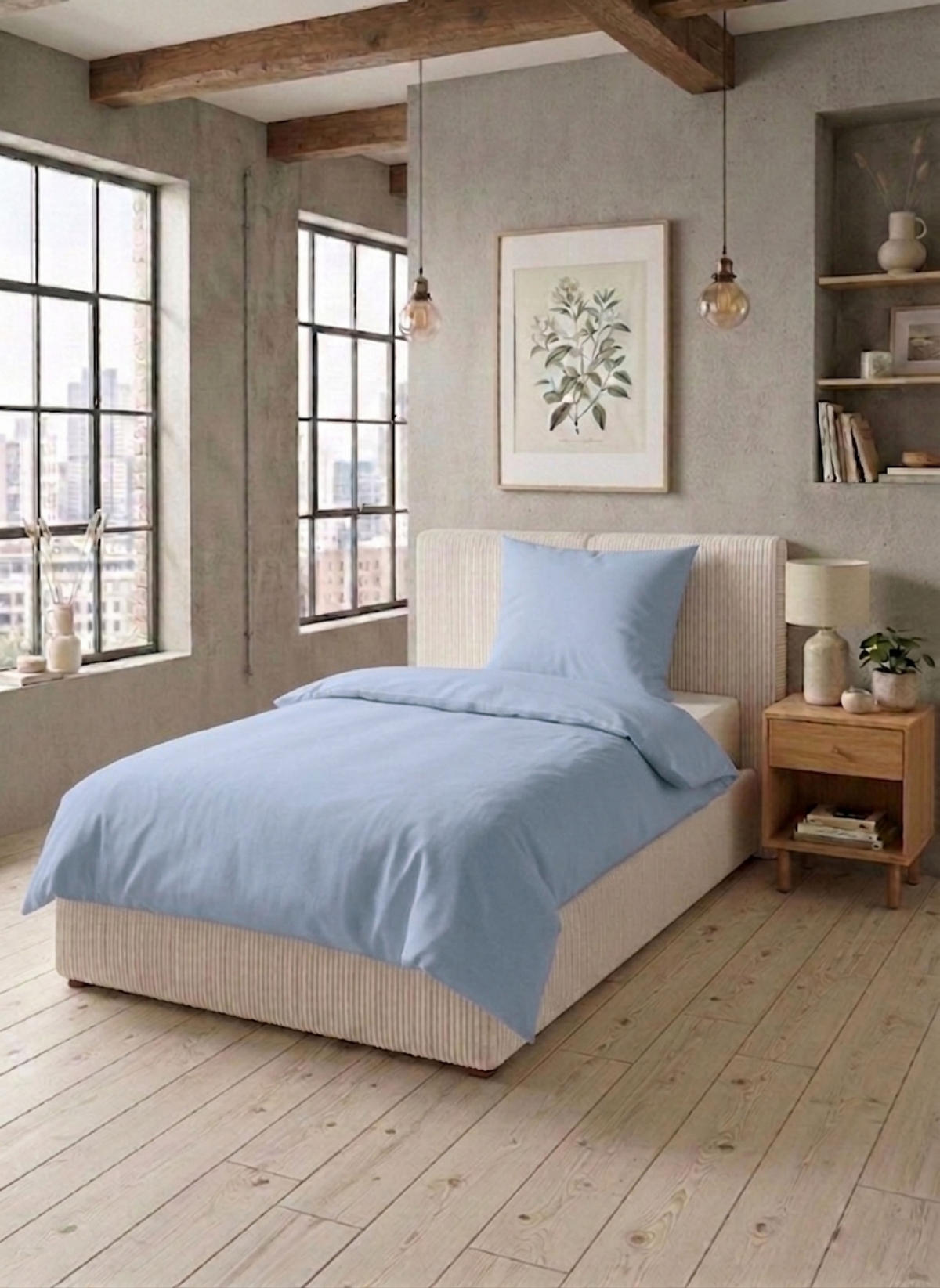 BETTWÄSCHE-GARNITUR Tencel UNI eisblau, 155x200 cm + 80x80 cm - Hellblau, Textil (155/200cm) - biberna