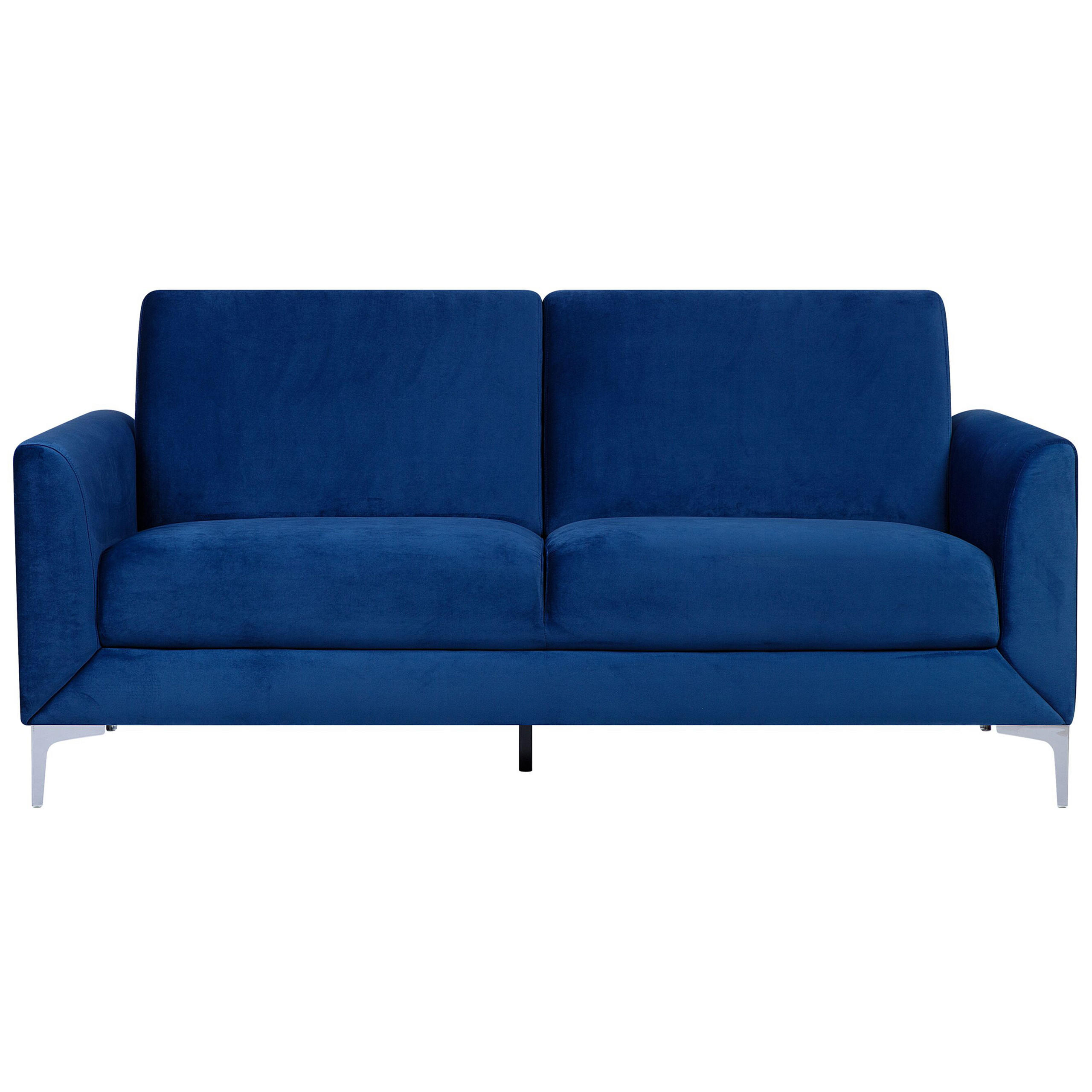 3-SITZER-SOFA Samtstoff Marineblau Fenes - Hellblau, Textil (188/90/75cm) - Beliani