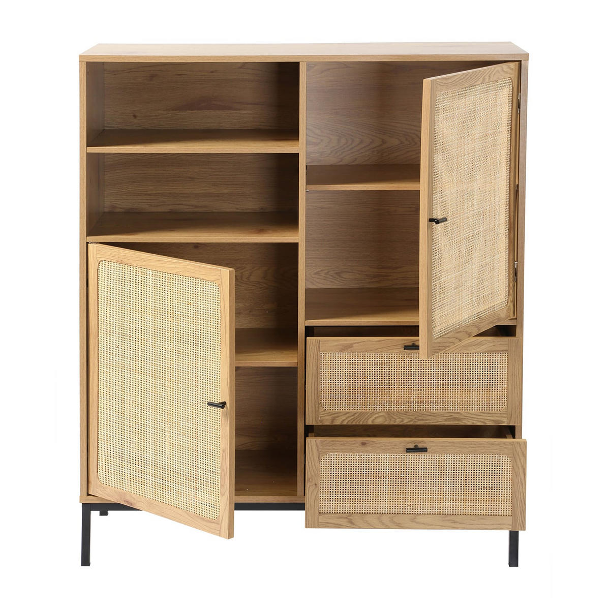 HOHE Buffetschrank mit Rattanfronten - L100 x H120 cm - JAYA - Apfelbaumfarben, Holzwerkstoff (40/120/100cm) - Calicosy