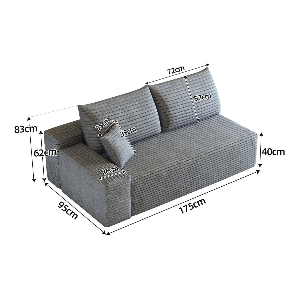 SOFAELEMENT DE-34752 linke mit Cordbezug Grau - Grau, Textil (95/83/175cm) - ComfortXL