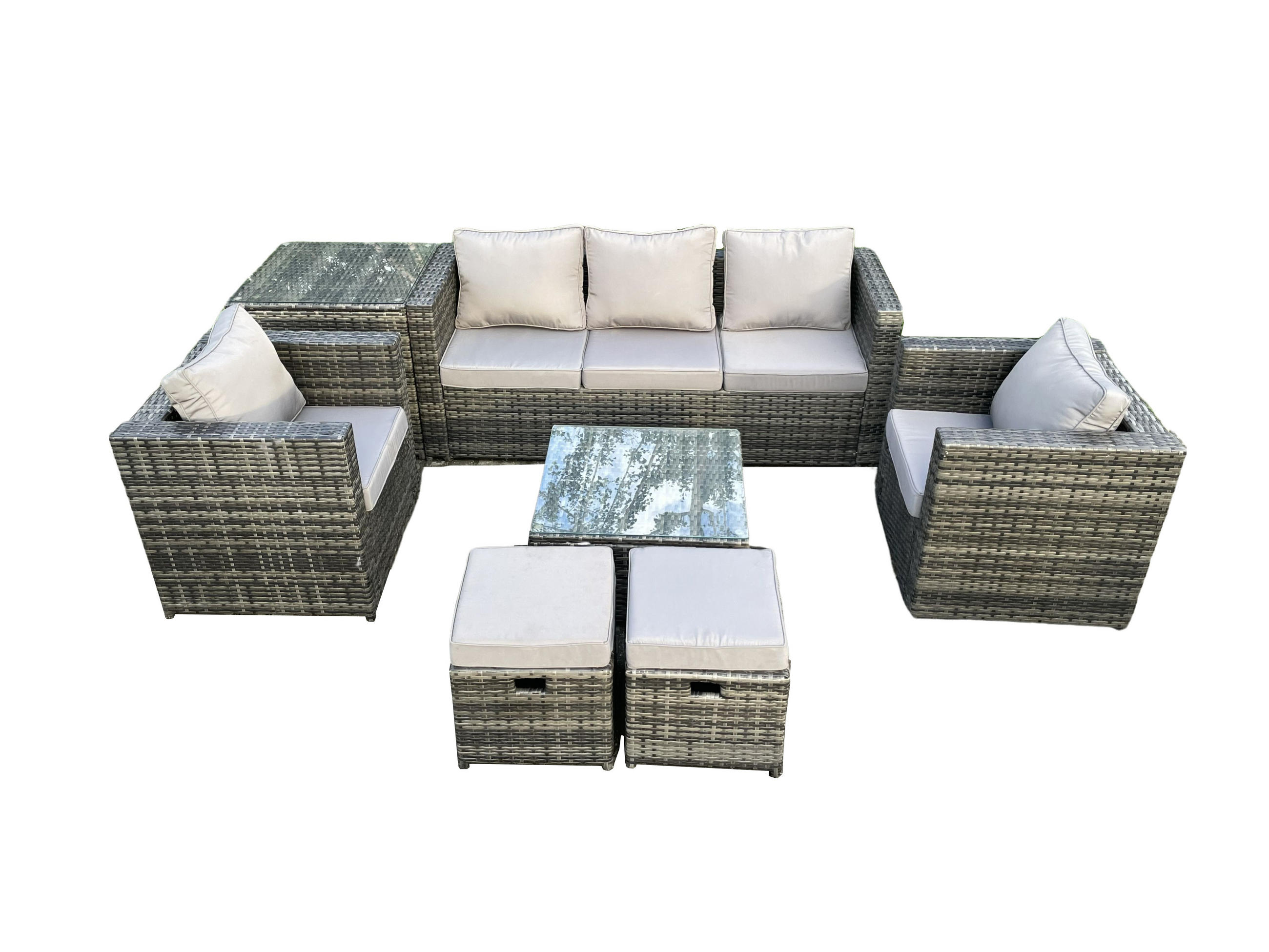 GARTENSET mit Beistelltisch Polyrattan 7-Sitzer - Dunkelgrau, Metall - Fimous