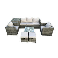 GARTENSET mit Beistelltisch Polyrattan 7-Sitzer - Dunkelgrau, Metall - Fimous