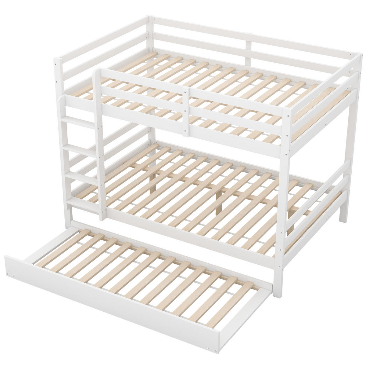 ETAGENBETT 140/200 cm aus Kiefer und MDF mit Ausziehbett und Treppe Weiß - Weiß, Holz (140/200cm) - Modenvie