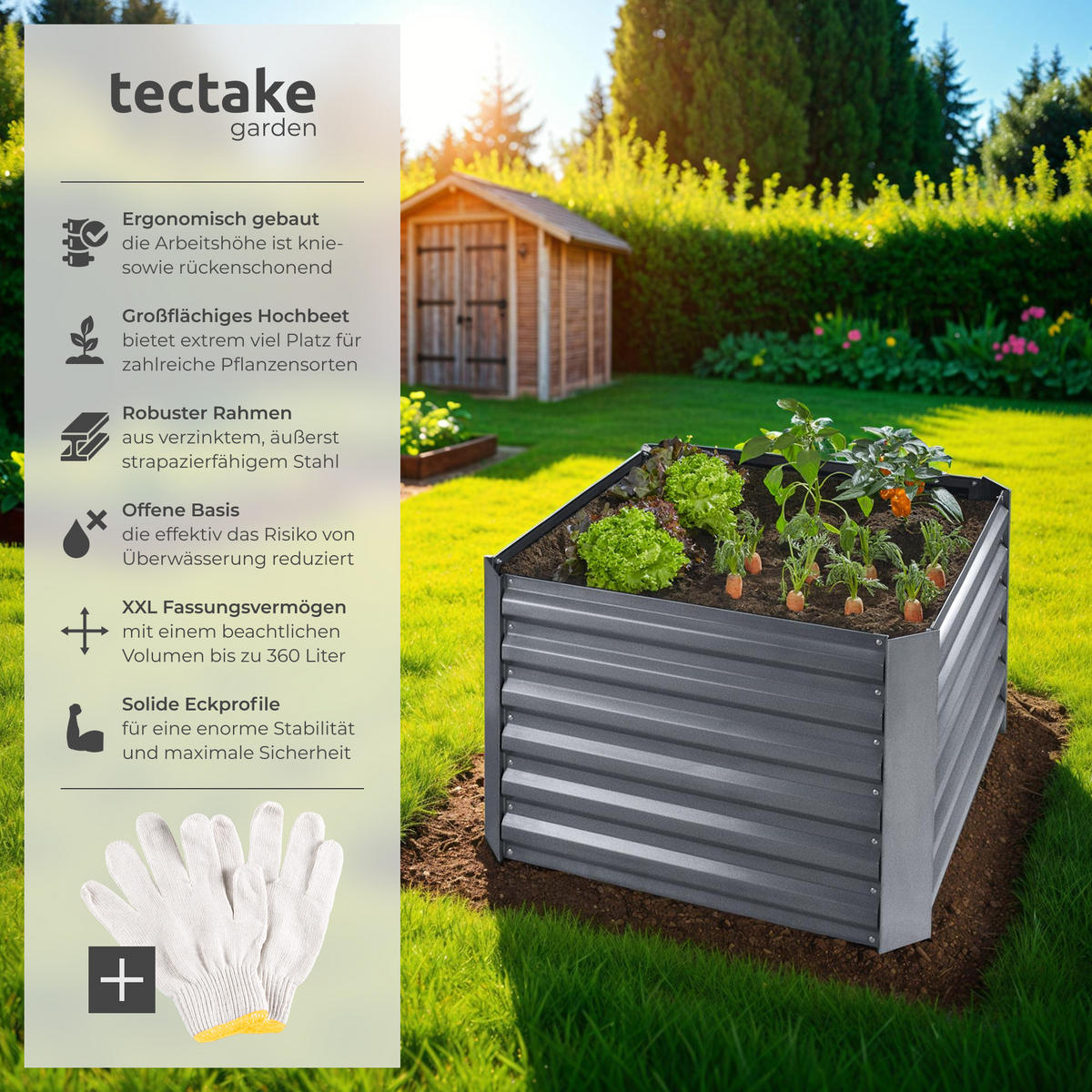 HOCHBEET Artemisia,80 x 80 x 57 cm,grau - Grau, Metall (80/57/80cm) - tectake