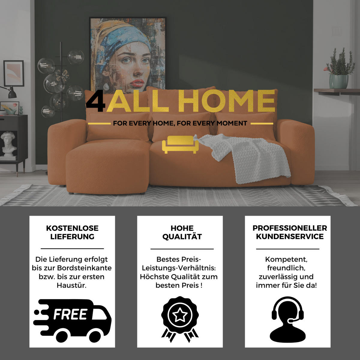 ECKSOFA Travis mit Bettkasten und Schlaffunktion, L-Form, Cord, Universal - Rostfarben, Holzwerkstoff (248/148cm) - 4ALL HOME