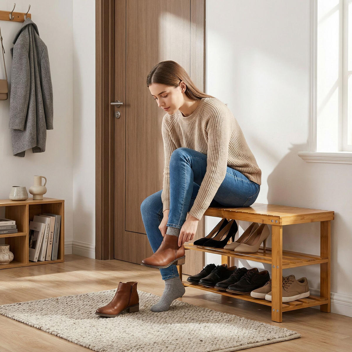 SCHUHBANK Silke, 70 x 28 x 45,5 cm, braun - Braun, Holz (28/45.5/70cm) - tectake