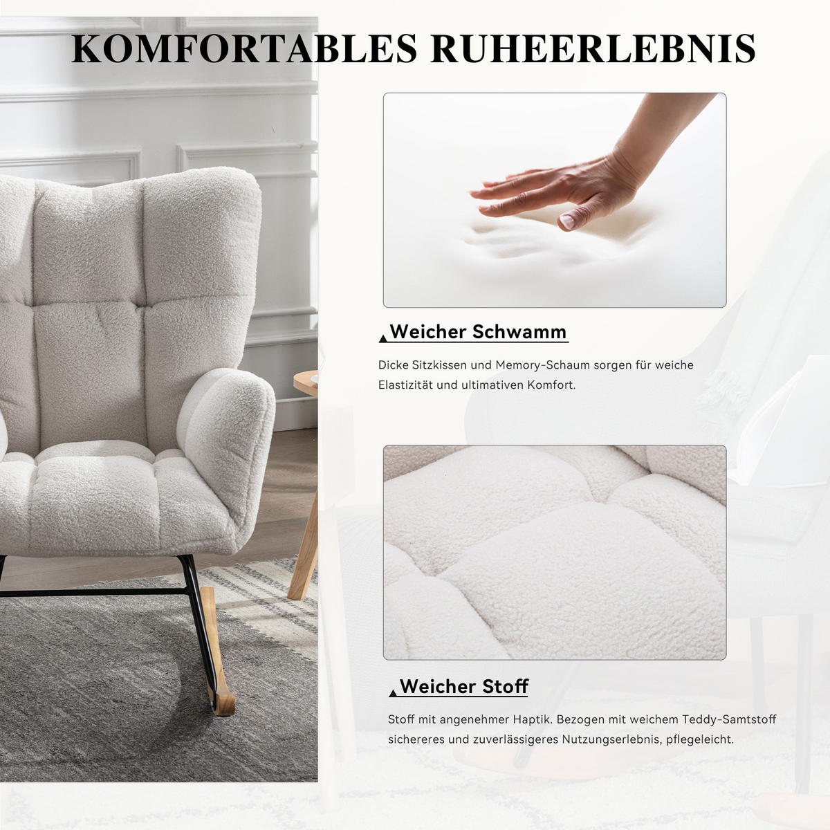 SCHAUKELSESSEL Weiß - Weiß, Holz/Textil (70/95/80cm) - Urban Meuble