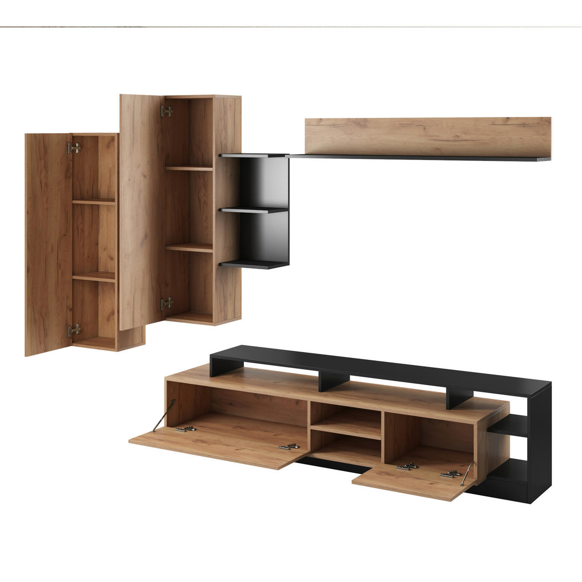 WOHNWAND ALVDAL SET1 ABS-Kante Eiche Anthrazit - Anthrazit, Glas/Holzwerkstoff (260/172/40cm) - Komodee