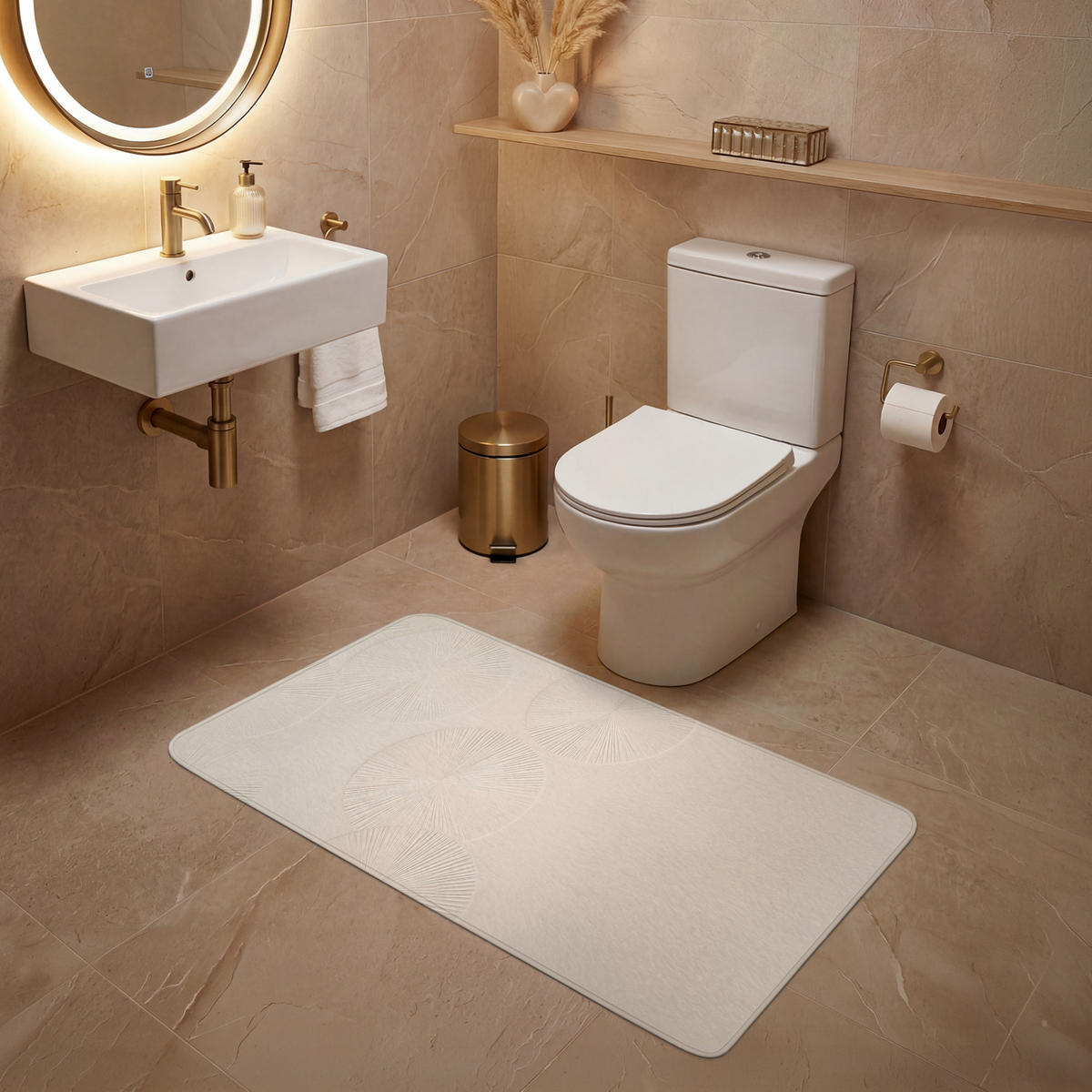 WC-VORLEGER Japandi - Beige - Modern WC Teppich 120x60 cm - Beige, Kunststoff/Textil (120/60cm) - OnlyWow