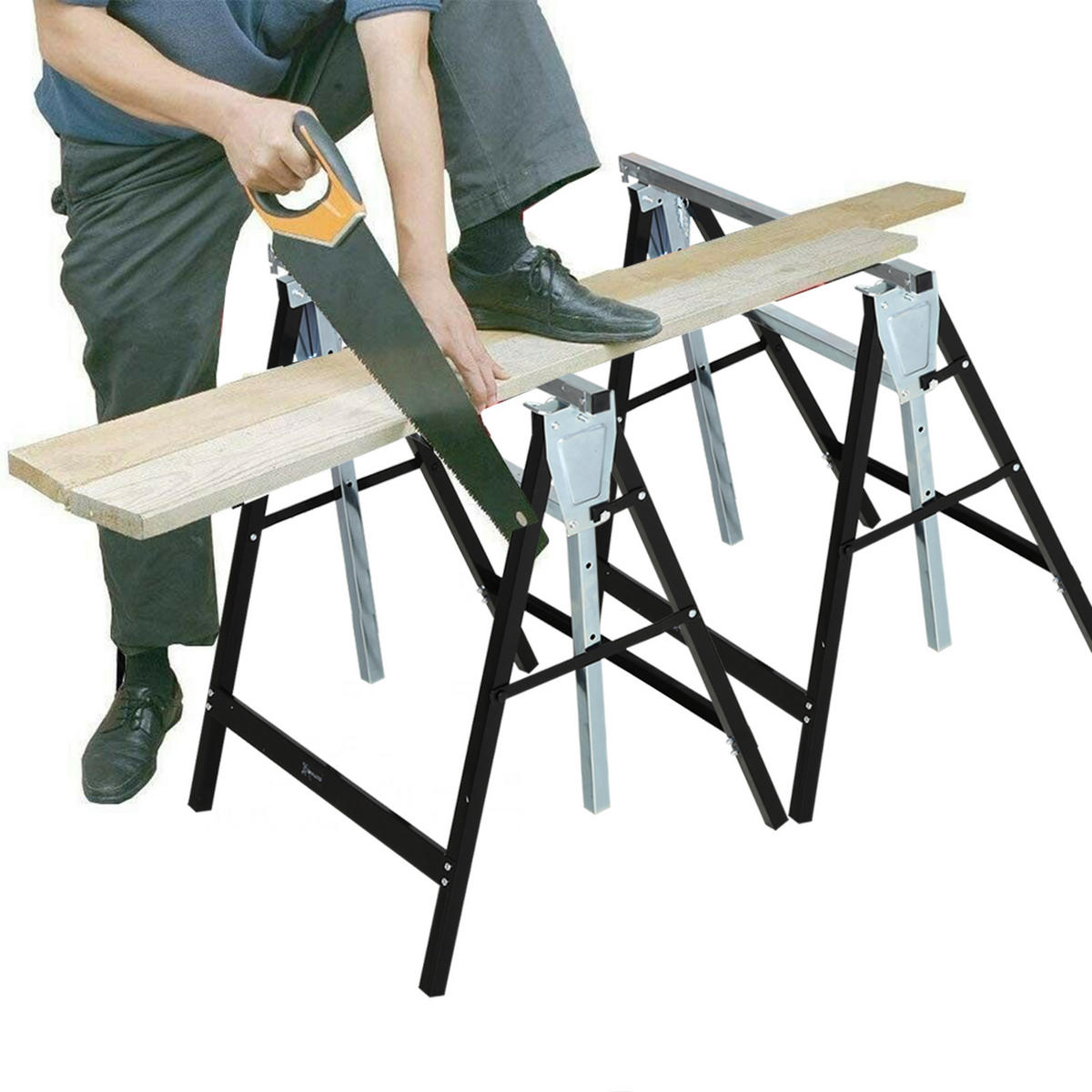 SÄGEBOCK, Arbeitsbock, Metall, Schwarz - Schwarz, Metall (68/56/80cm) - DURHAND
