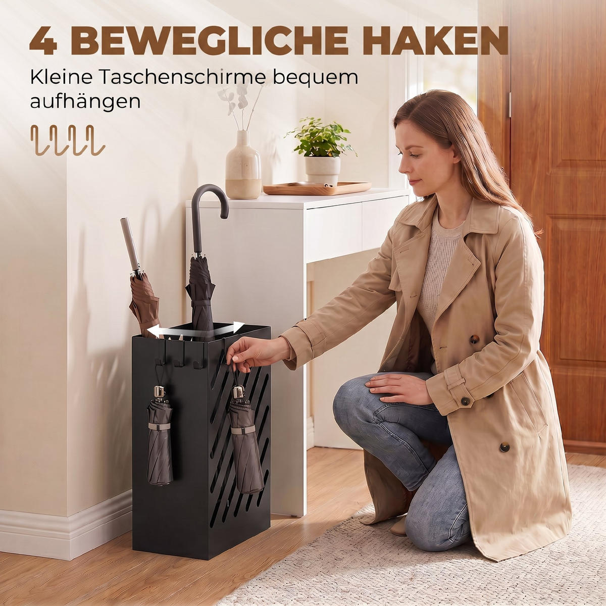 SCHIRMHALTER Stahl Schwarz - Schwarz, Metall (14/41/28cm) - HOMCOM