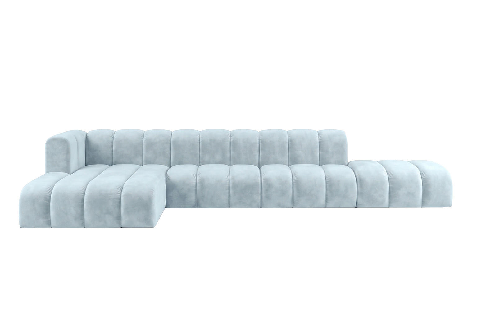 ECKSOFA Modulares In L-Form Mit Hocker, Velvet-Stoff Riviera, Babyblau, Links, GRAND - Hellblau, Holz (386/179cm) - Kaiser Möbel