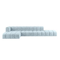 ECKSOFA Modulares In L-Form Mit Hocker, Velvet-Stoff Riviera, Babyblau, Links, GRAND - Hellblau, Holz (386/179cm) - Kaiser Möbel