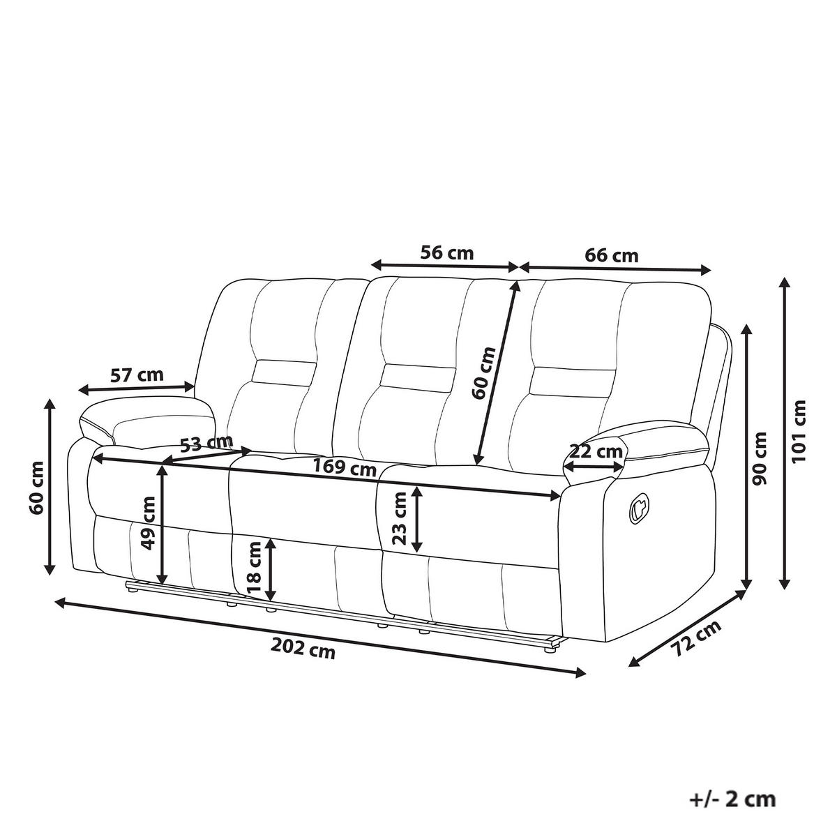 SOFA elektrisch verstellbar 3-Sitzer Samtstoff Dunkelgrau Bergen - Dunkelgrau/Grau, Textil (202/101/72cm) - Beliani