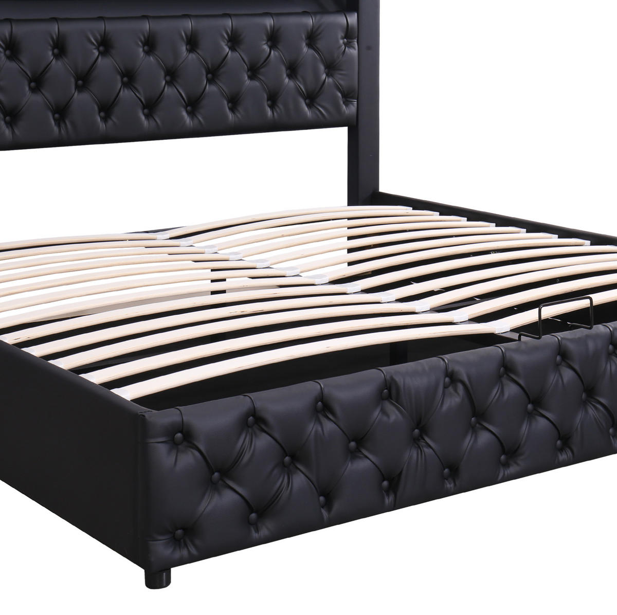 POLSTERBETT mit Bettkasten und LED 180x200 cm PU Black - Schwarz, Metall (180/200cm) - Meubliv