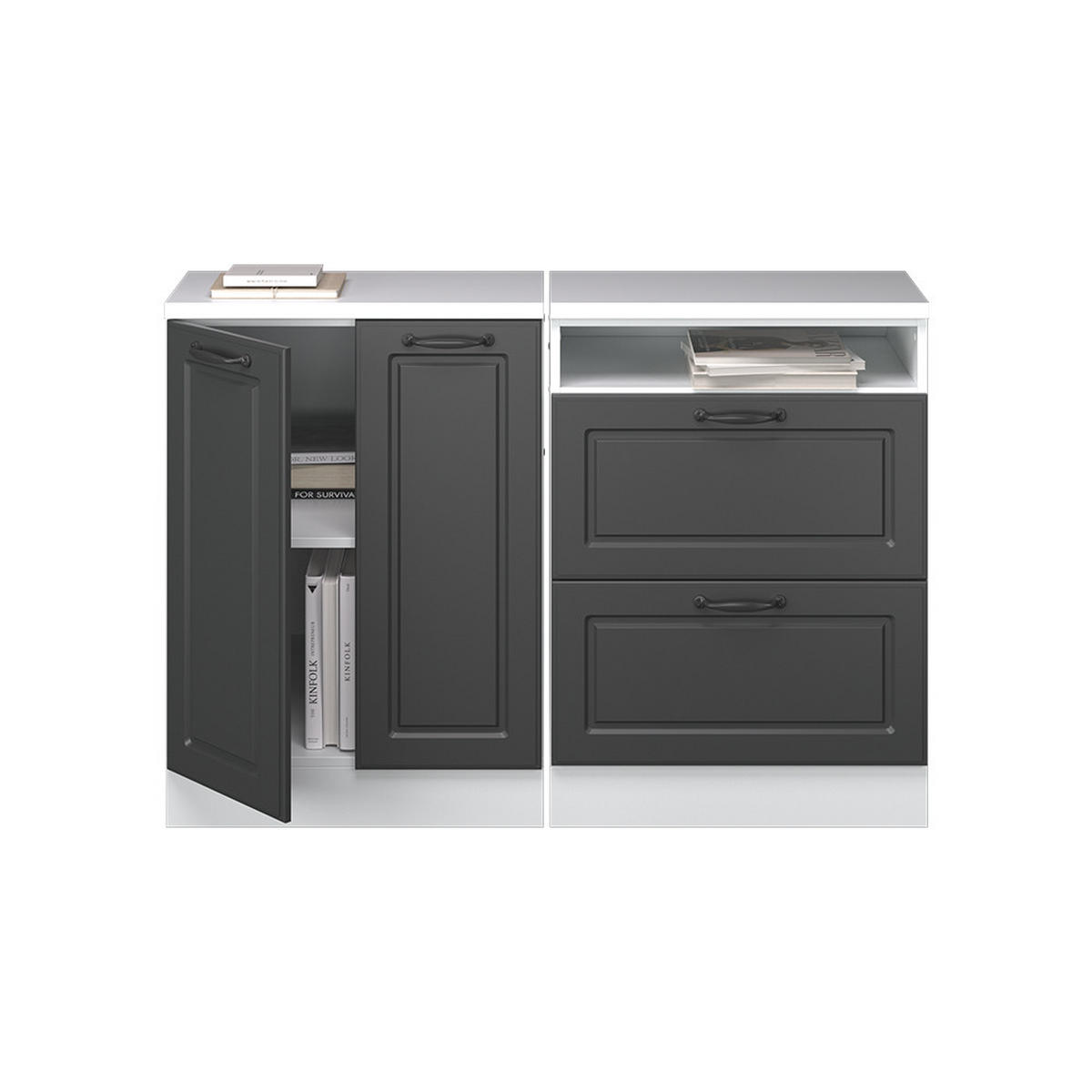 KUHINJSKI ORMAR ZA KOSINE KROVA R-Line Antracit u rustikalnom stilu 120 cm Set od 2 korpusa ormara, dubina 60 cm - bijela/antracit, drvni materijal (120/83.8/60cm) - Vicco