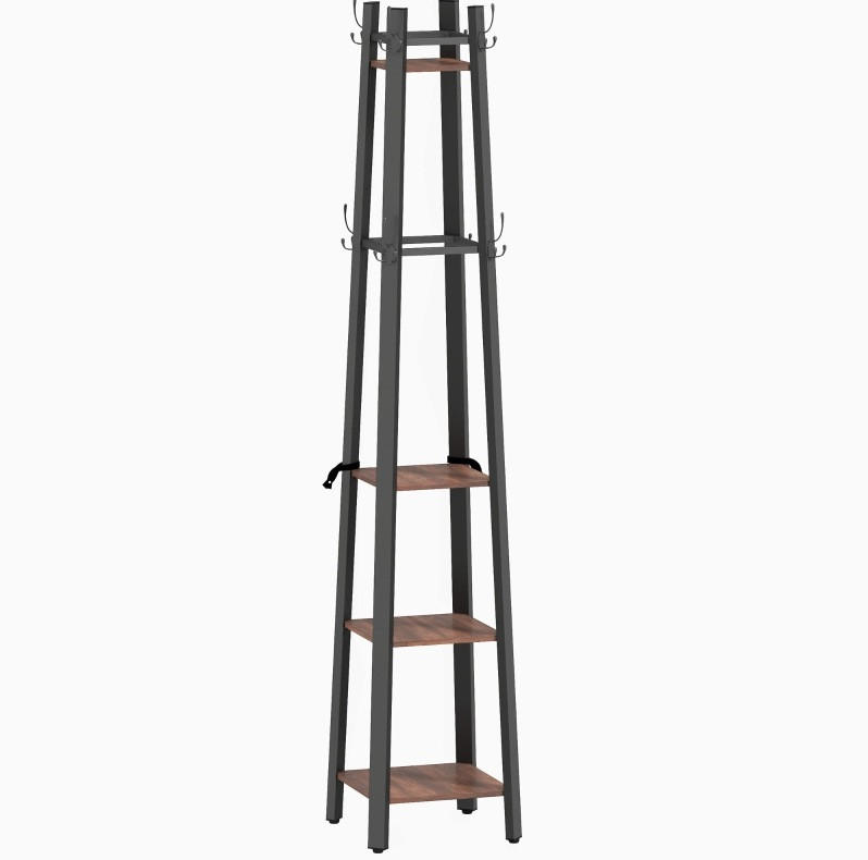 STANDGARDEROBE mit 8 Haken und 4 Ablagen, Industrial-Look, 34,8/34,8/179 cm - Braun, Holz (34.8/179/34.8cm) - BEAOK