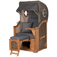 STRANDKORB Komplettset: Ammersee Single Teak Bullauge - PE grau - Modell 500 - Grau, Holz/Kunststoff (96/165/80cm) - bene living