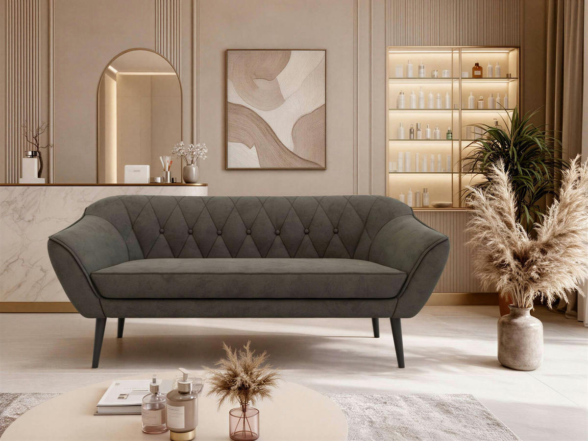 3-SITZER-SOFA PIRS - Dunkelgrau Velvet - Schwarze Beine - Dunkelgrau/Schwarz, Holzwerkstoff/Textil (180/75/74cm) - MKS
