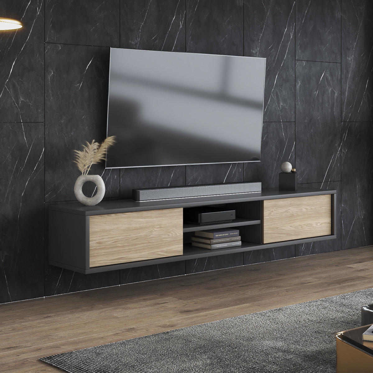 TV-MÖBEL Idra Holz und Grau - Grau, Holzwerkstoff (180/32/36cm) - Petits-meubles