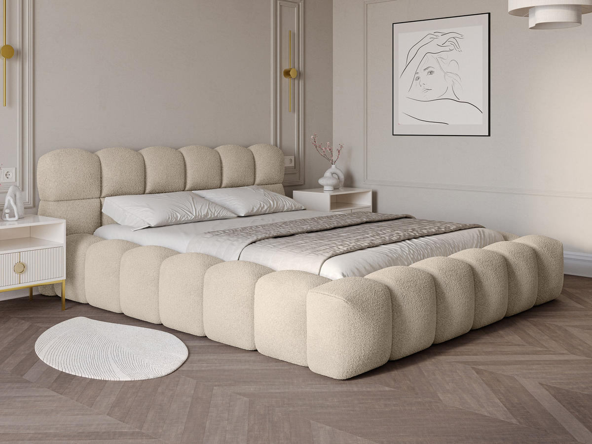 POLSTERBETT Mira 2 Beige 180/200 cm Boucle mit Bettkasten - Beige, Textil/Metall (180/200cm) - wonello
