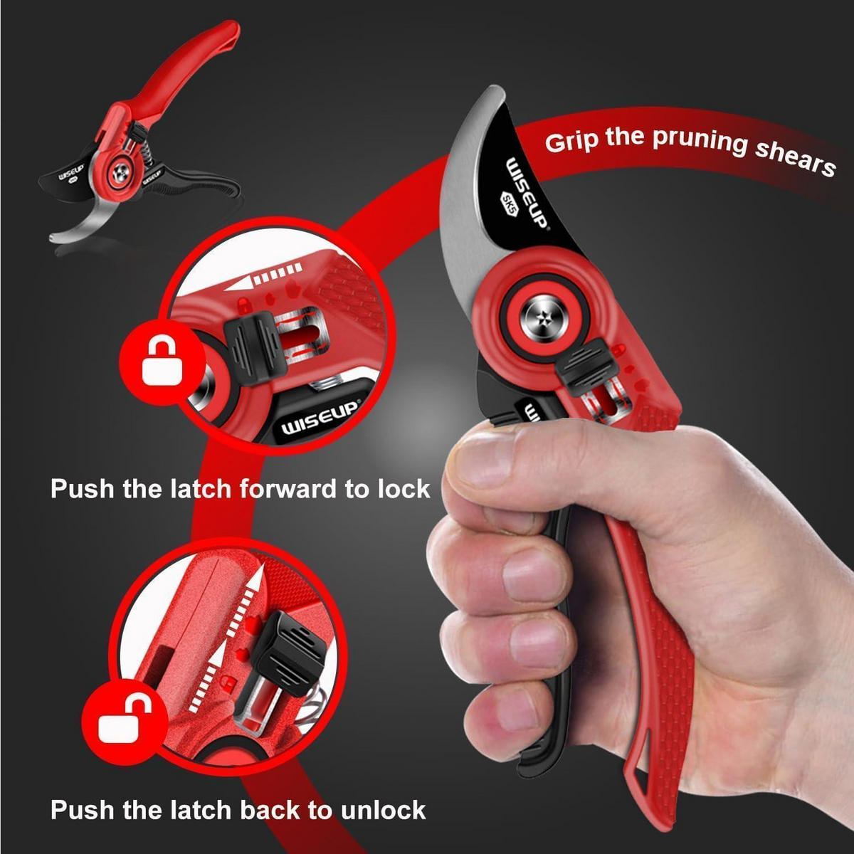 GARTENSCHERE SK5 Stahlklingen ergonomischer Griff - Rot, Metall (8/2/20cm)