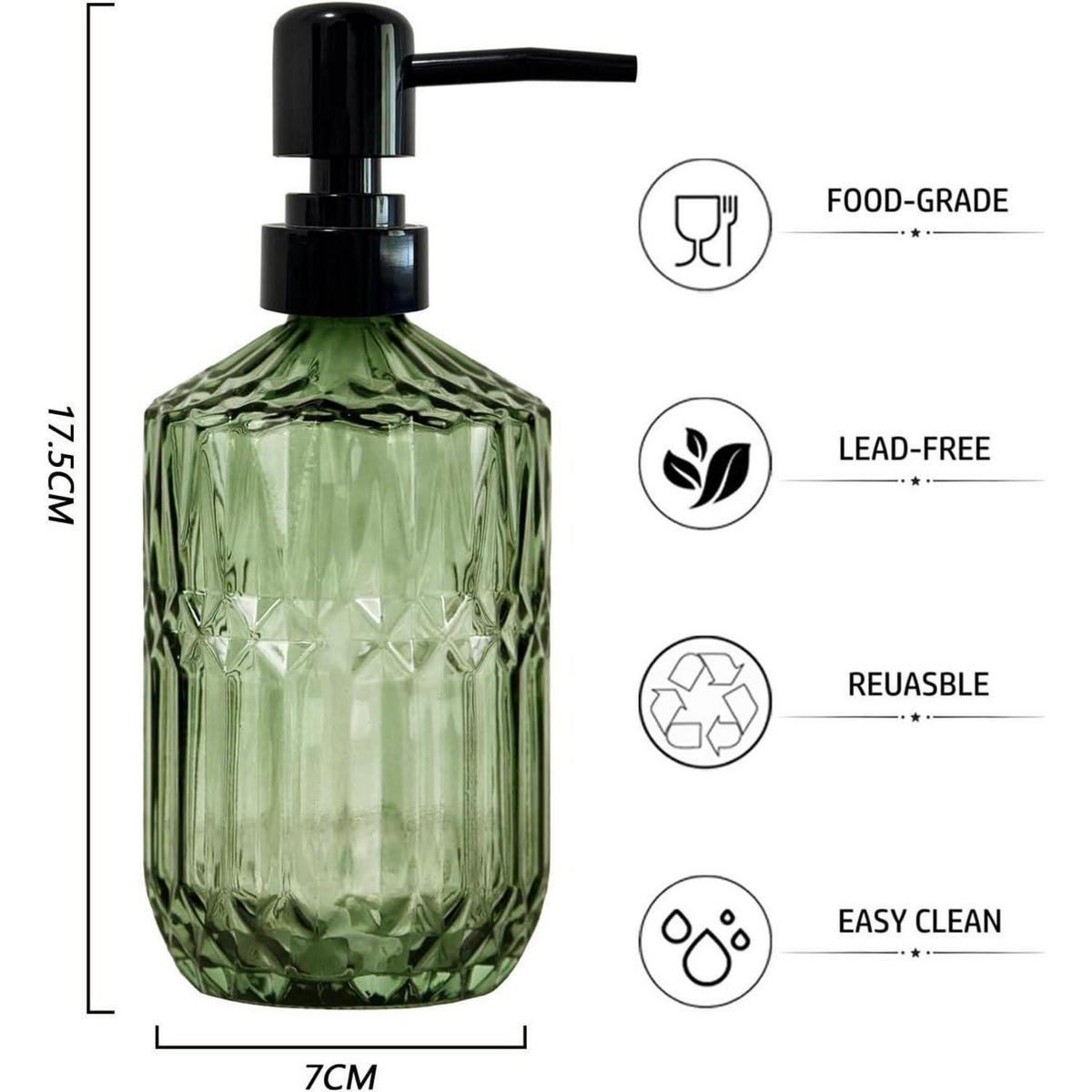 SEIFENSPENDER Glas Grün 400 ml - Grün, Glas (7/17.5/7cm)